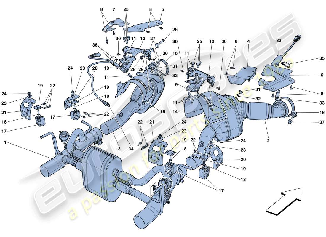 ferrari 488 gtb (europe) auspuffanlage teilediagramm