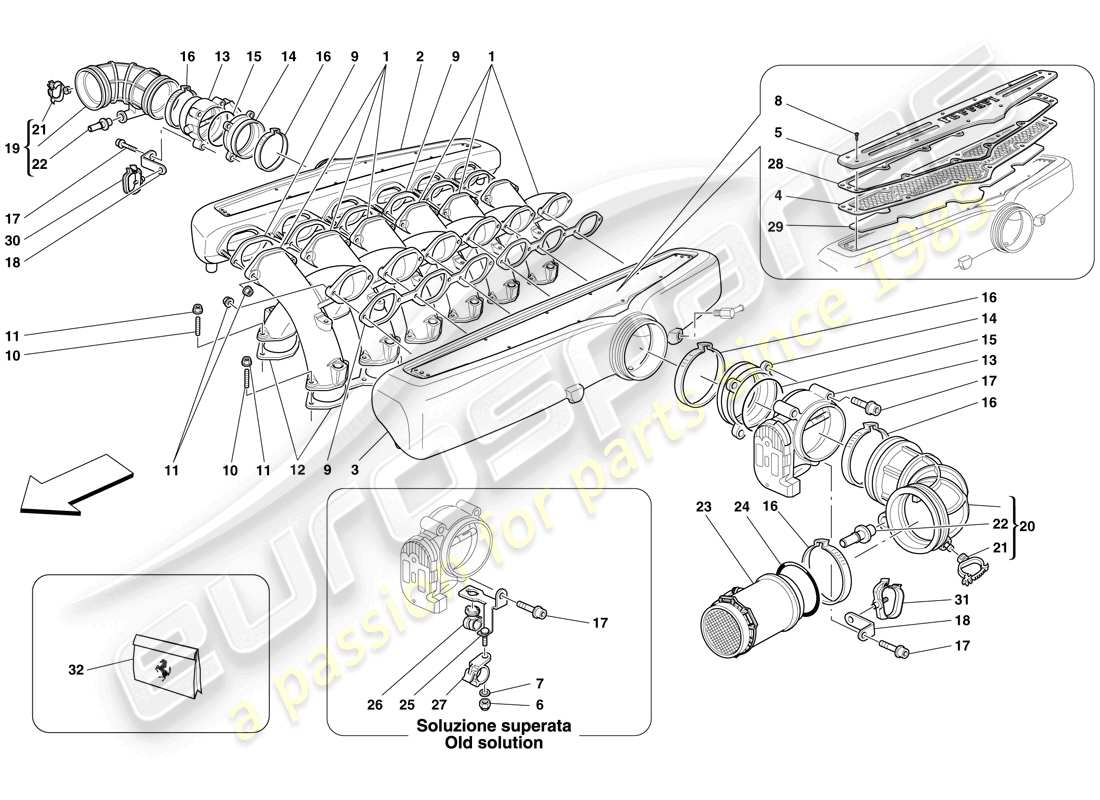 ferrari 599 gtb fiorano (europe) ansaugkrümmer teilediagramm