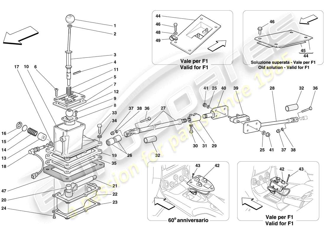 ferrari 612 sessanta (rhd) externe getriebesteuerung ersatzteildiagramm