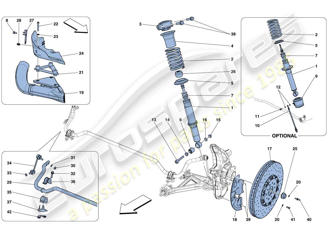 ferrari 812 superfast (usa) vorderradaufhängung - teilediagramm stoßdämpfer und bremsscheibe