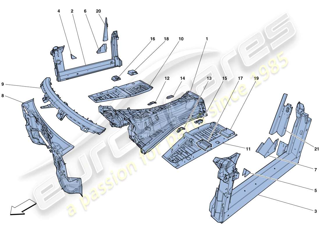 ferrari 812 superfast (usa) strukturen und elemente, fahrzeugmitte teilediagramm