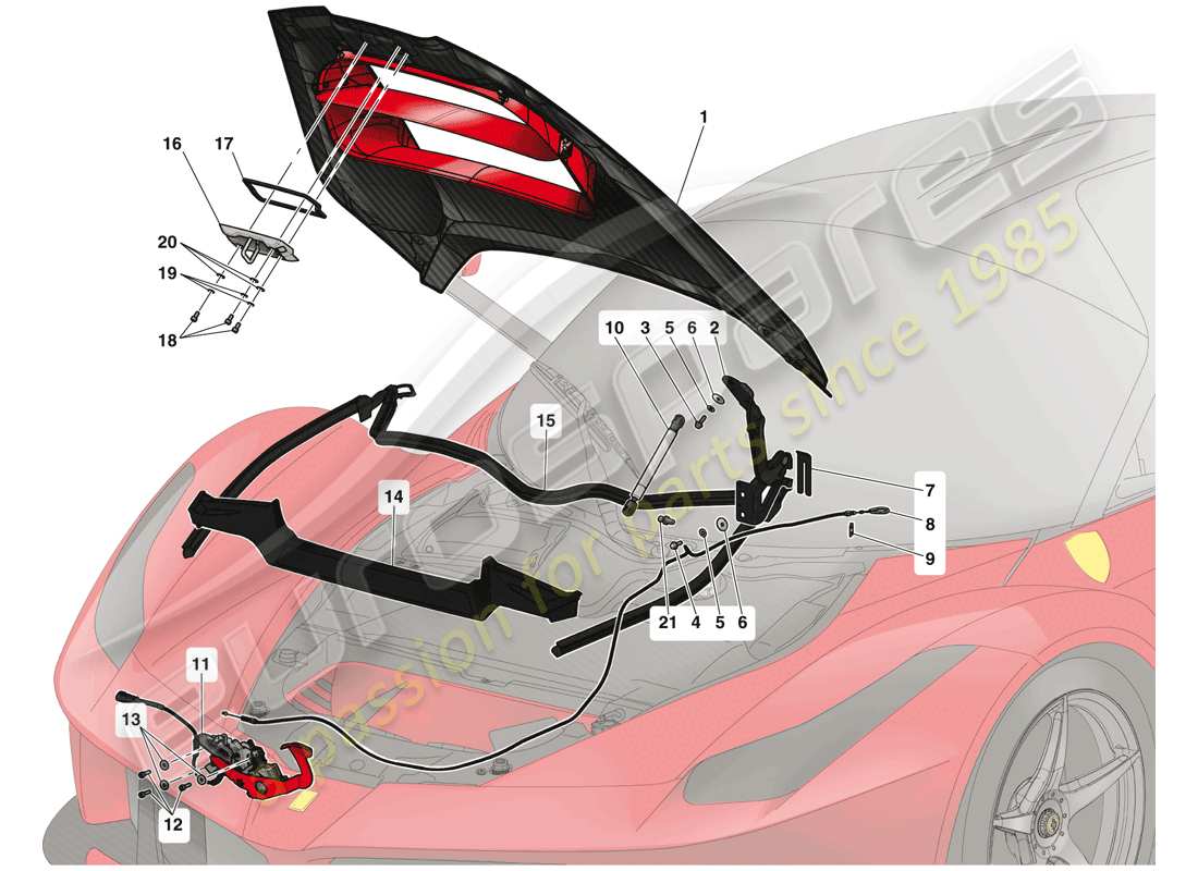 ferrari laferrari (usa) vorderer deckel und lösungsmechanismus teilediagramm