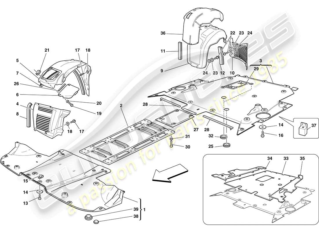 ferrari f430 coupe (usa) flache unterboden- und radkasten-ersatzteildiagramm