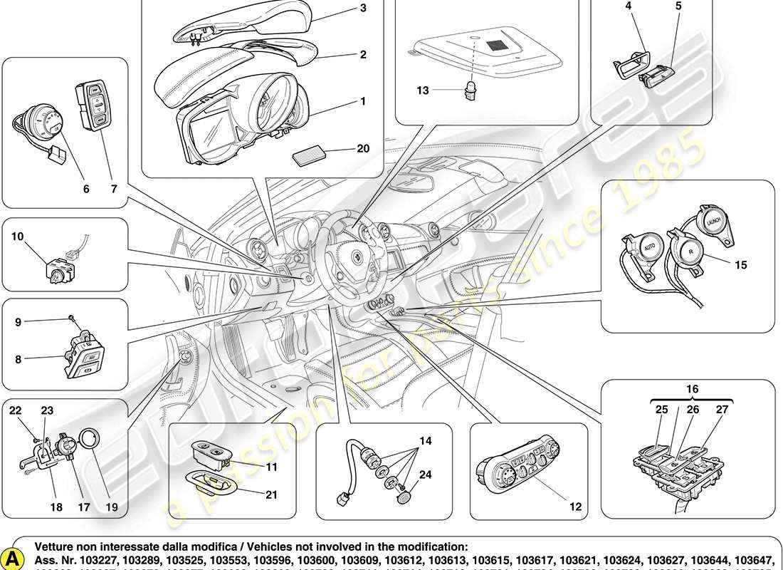 ferrari california (europe) interne passagierabteildienstleistungen teilediagramm