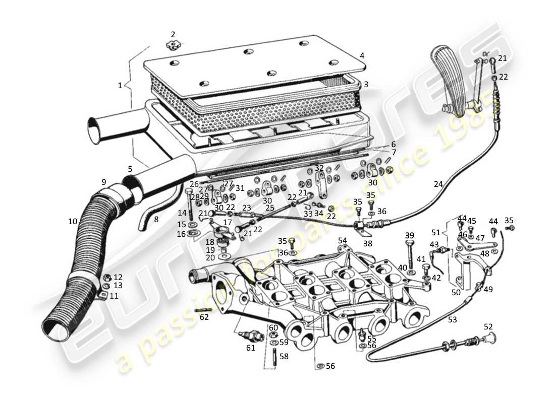 maserati kyalami luftansaugkrümmer und filter teilediagramm