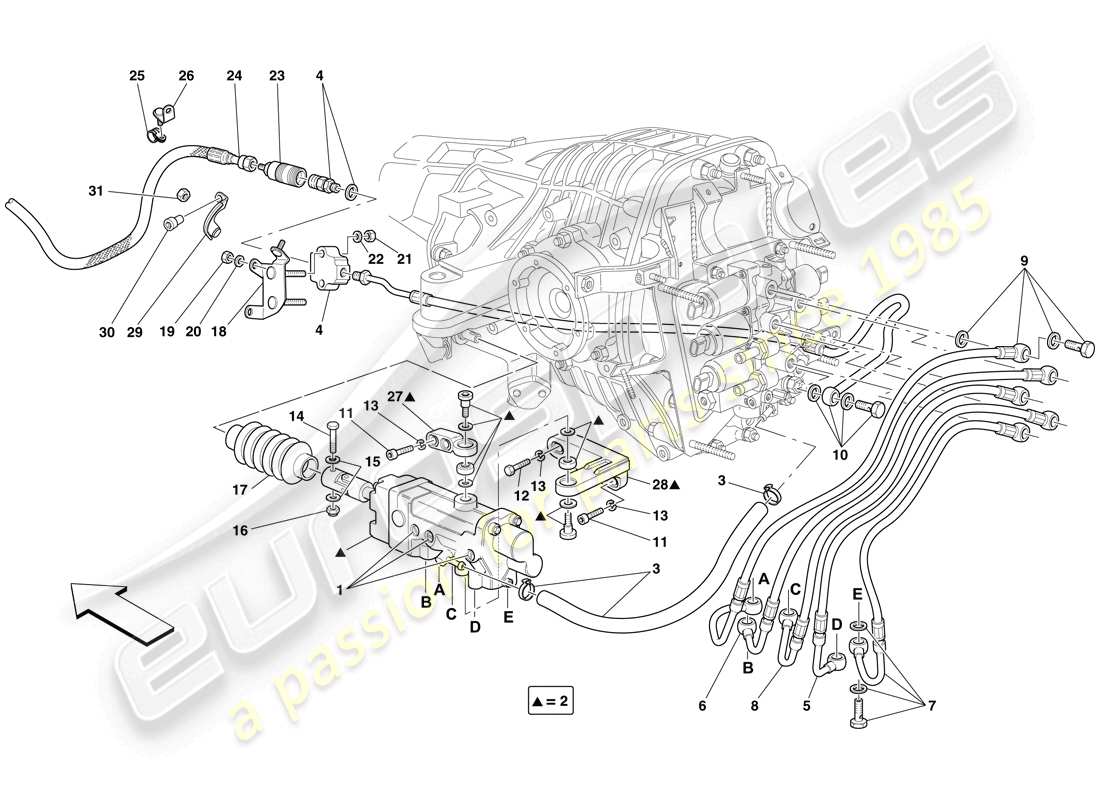 ferrari 599 sa aperta (rhd) f1 kupplungshydrauliksteuerung teilediagramm