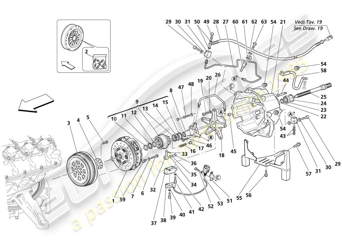 maserati trofeo kupplung und steuerung teilediagramm
