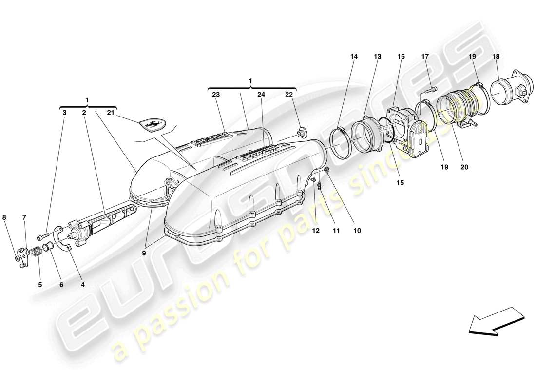 ferrari f430 scuderia spider 16m (rhd) ansaugkrümmerabdeckung teilediagramm