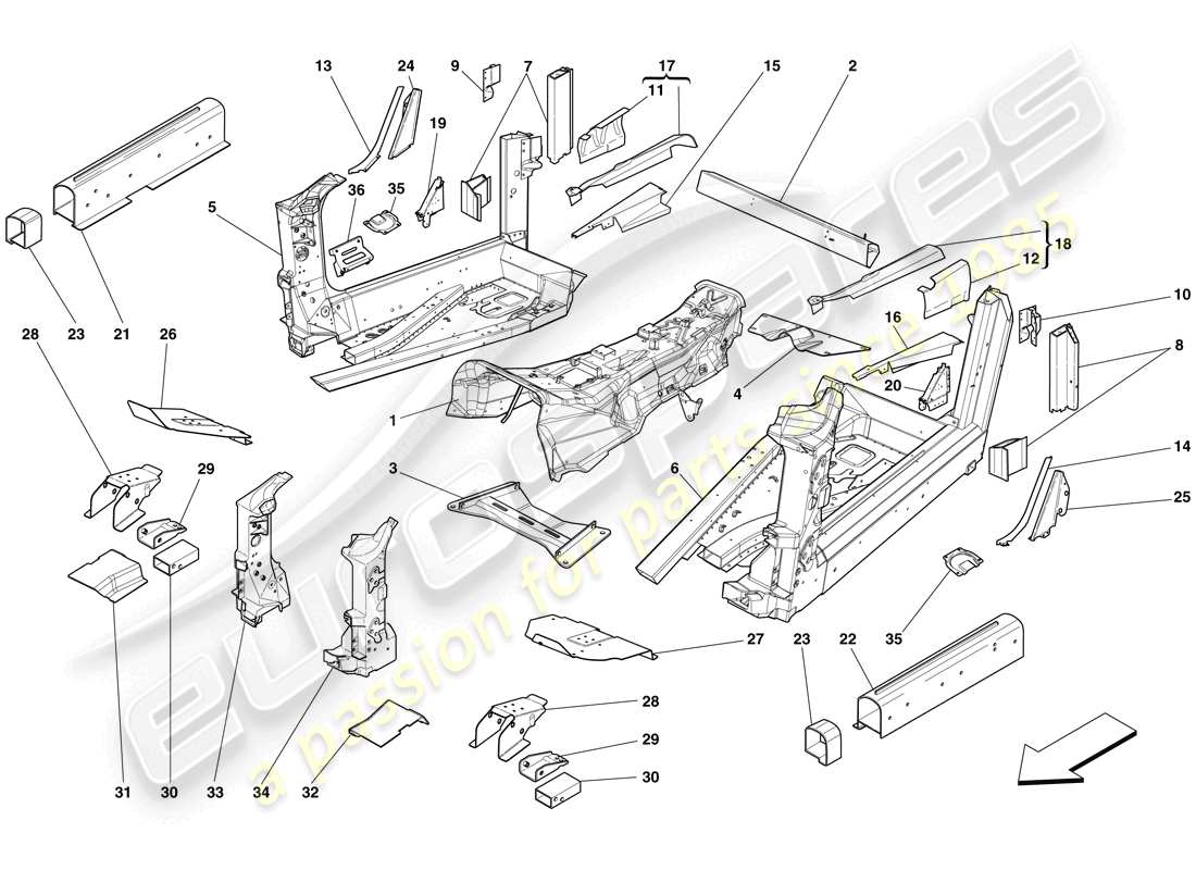 ferrari 599 sa aperta (europe) strukturen und elemente, fahrzeugzentrum teilediagramm