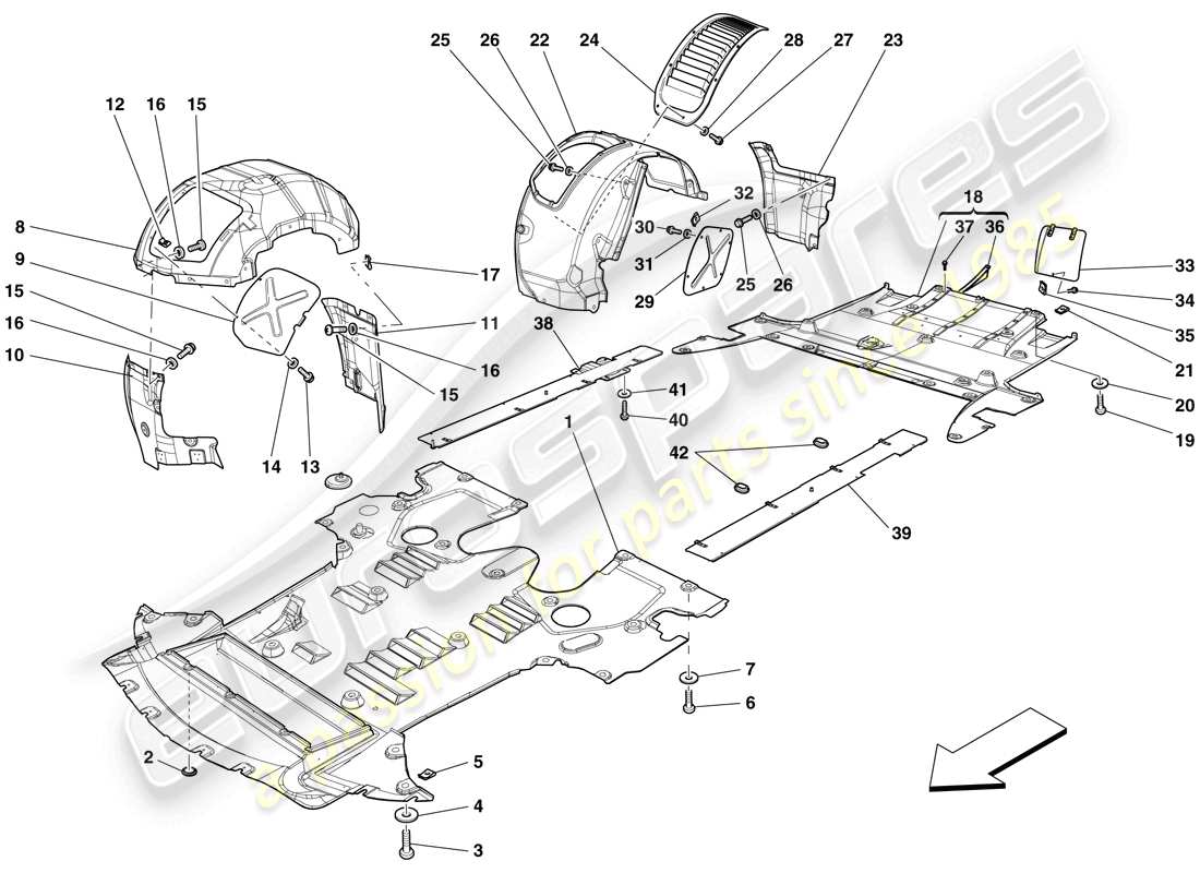 ferrari 599 gto (rhd) flacher unterboden und radhäuser teilediagramm