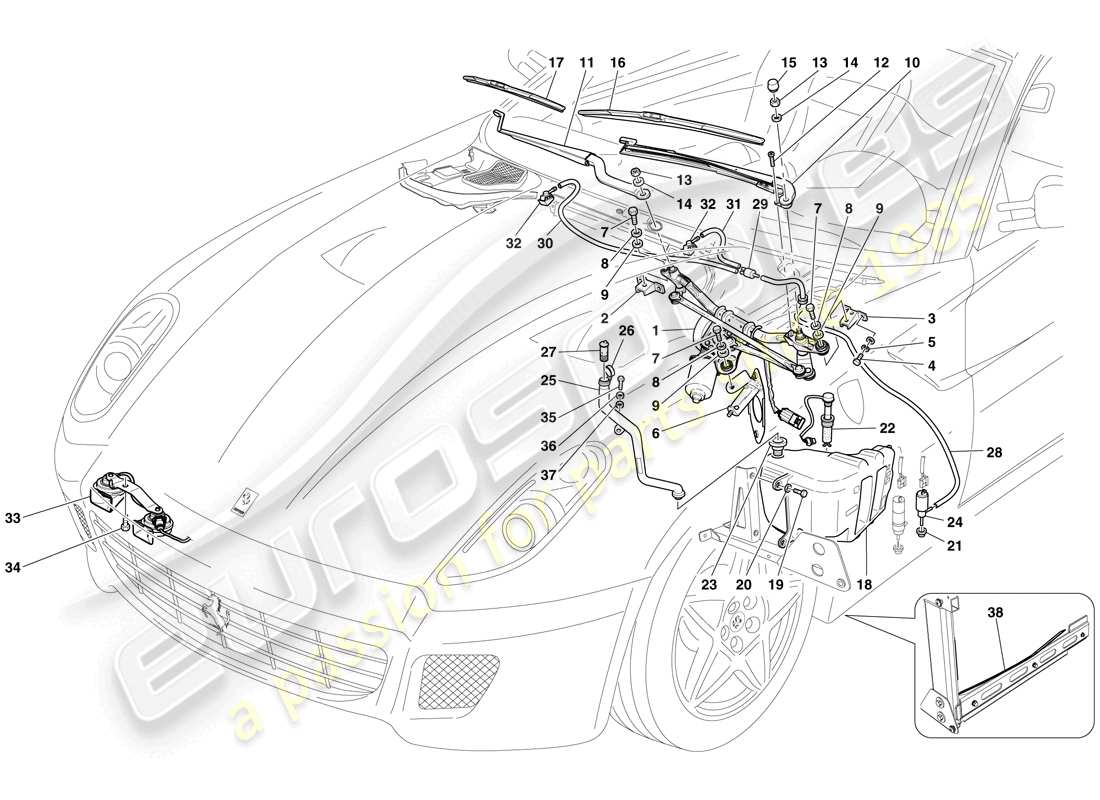 ferrari 599 gtb fiorano (usa) scheibenwischer, scheibe und hupen ersatzteildiagramm