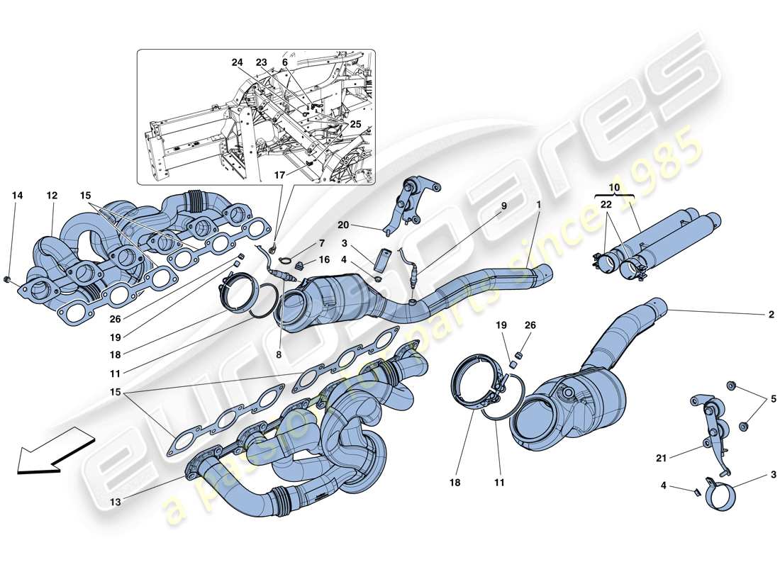 ferrari f12 tdf (usa) vorkatalytische konverter und katalytische konverter teilediagramm