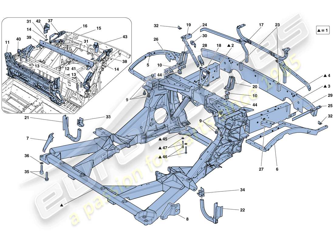 ferrari 488 spider (rhd) fahrgestell - struktur, hintere elemente und platten ersatzteildiagramm