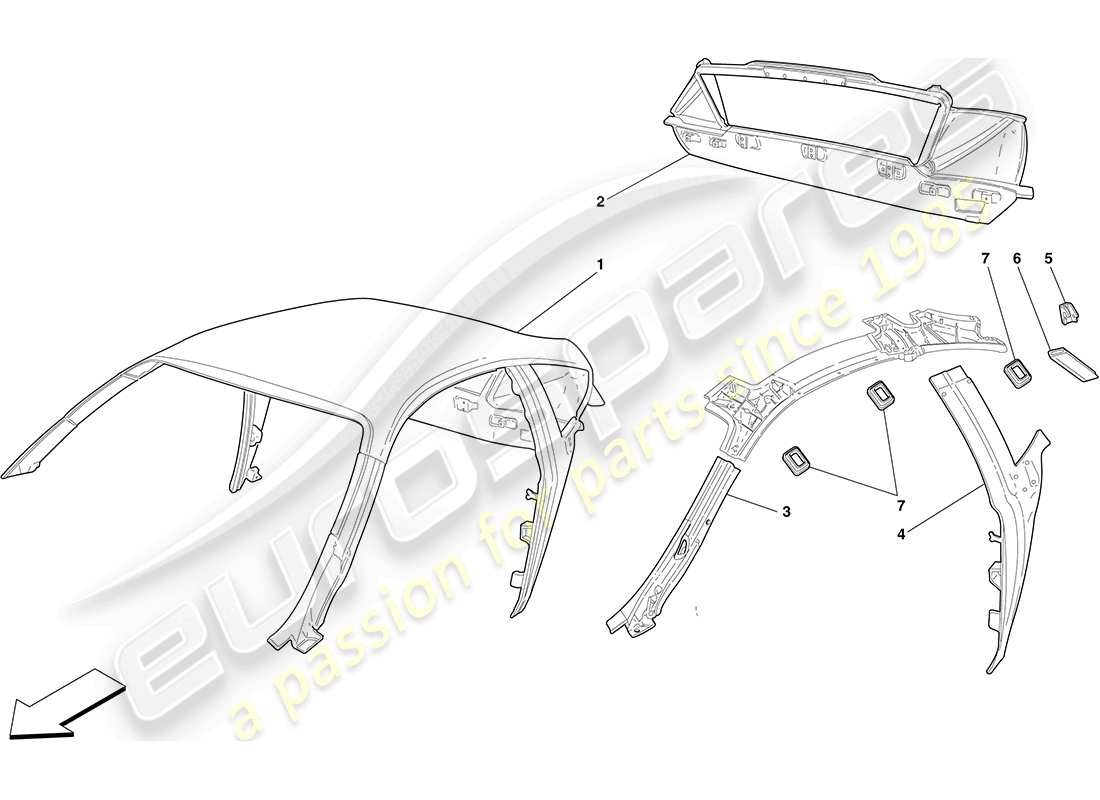 ferrari f430 coupe (rhd) dachkonstruktion teilediagramm