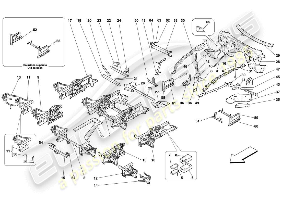 ferrari 599 sa aperta (europe) strukturen und elemente, fahrzeugvorderseite teilediagramm