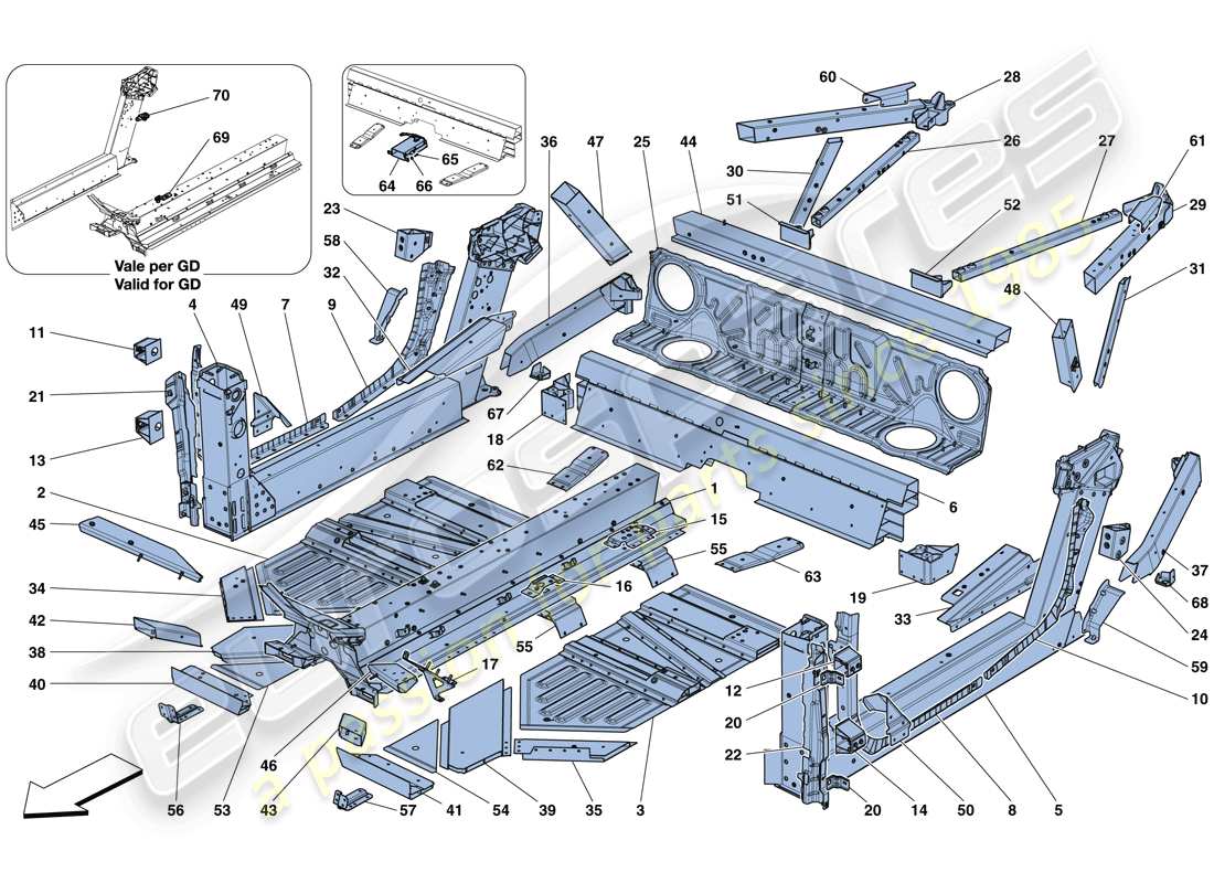 ferrari 488 spider (europe) zentrale elemente und paneele ersatzteildiagramm