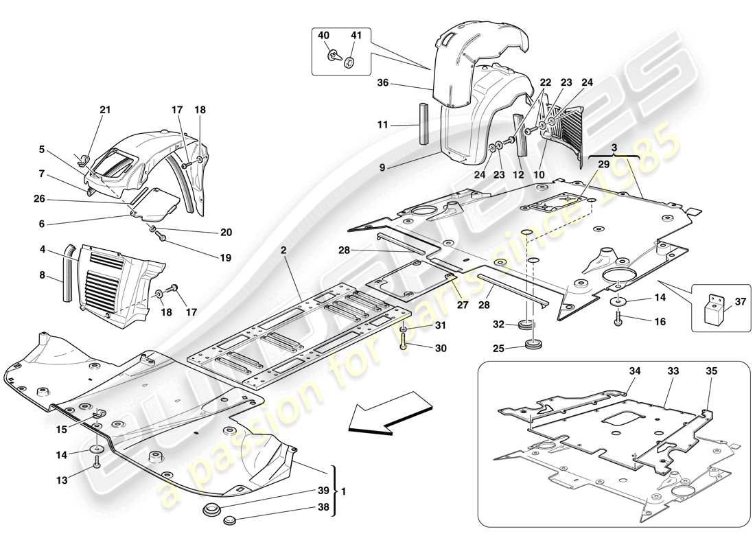 ferrari f430 spider (europe) flache unterboden- und radkasten-ersatzteildiagramm