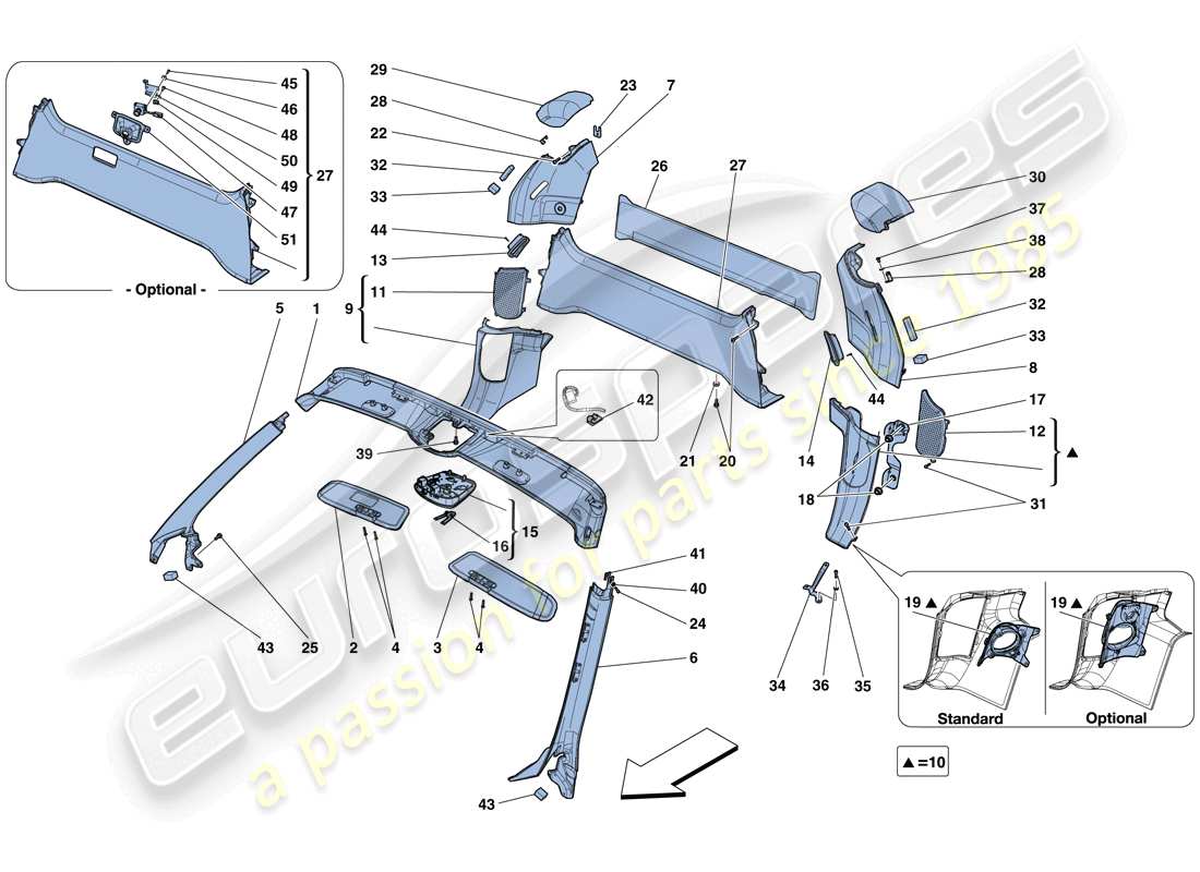 ferrari 458 speciale aperta (usa) dachhimmelverkleidung und zubehör teilediagramm