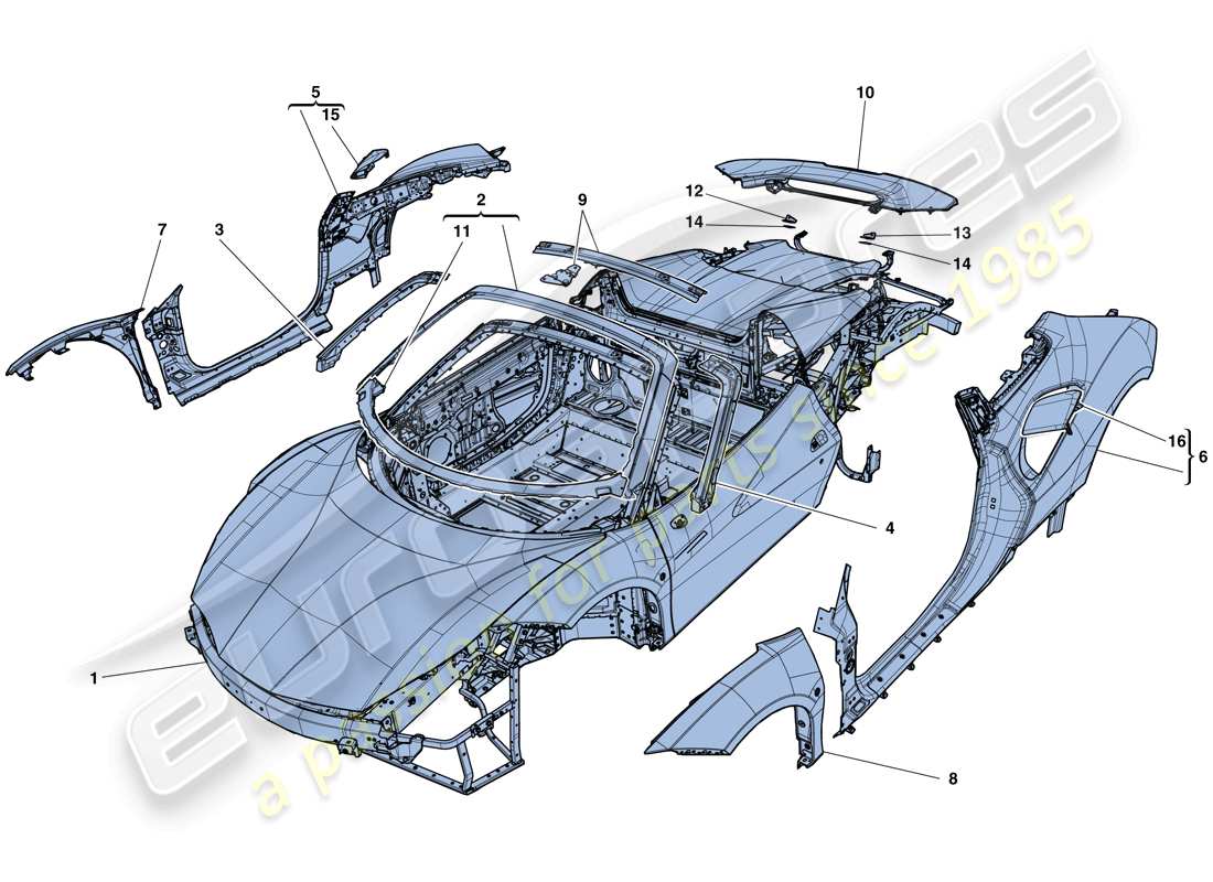 ferrari 488 spider (usa) karosserie - aussenverkleidung ersatzteildiagramm