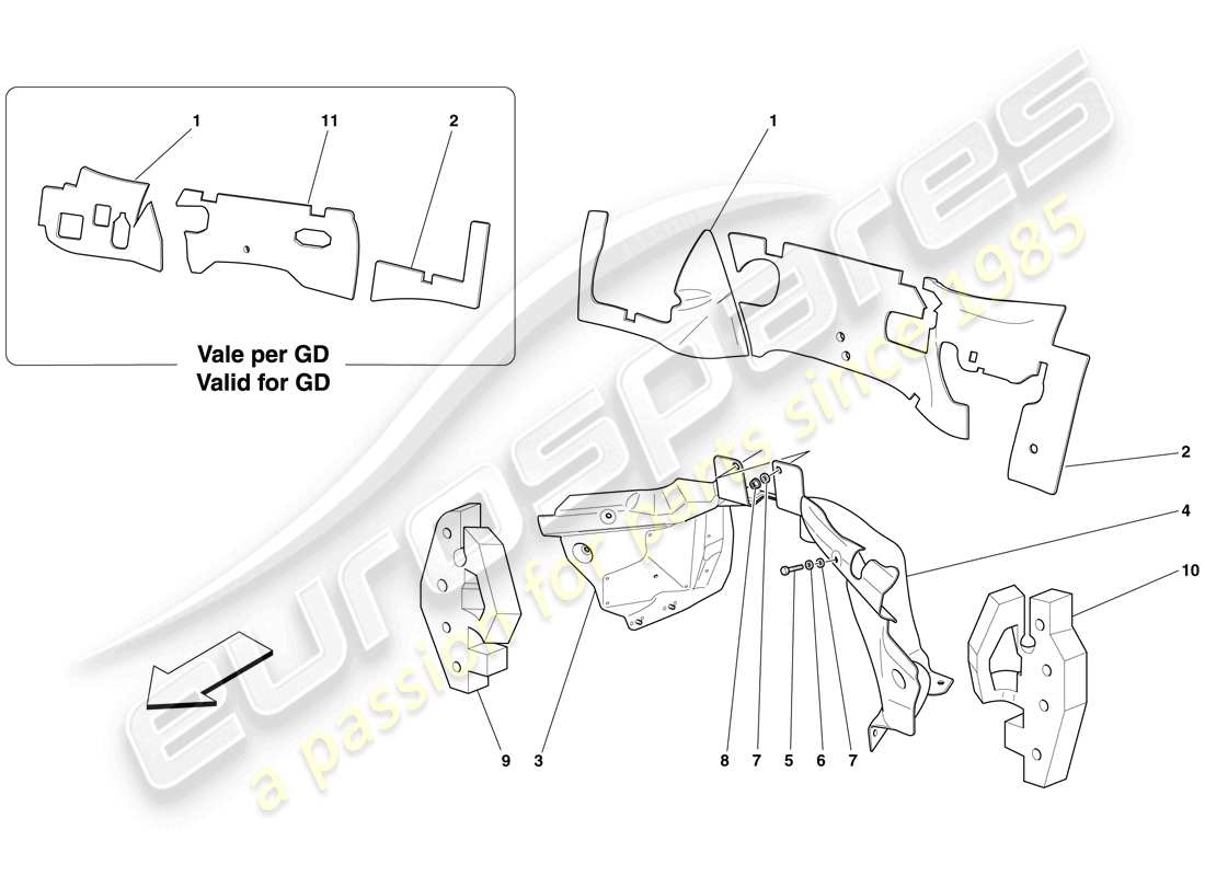 ferrari 599 gtb fiorano (europe) firewall-isolierung des motorraums teilediagramm