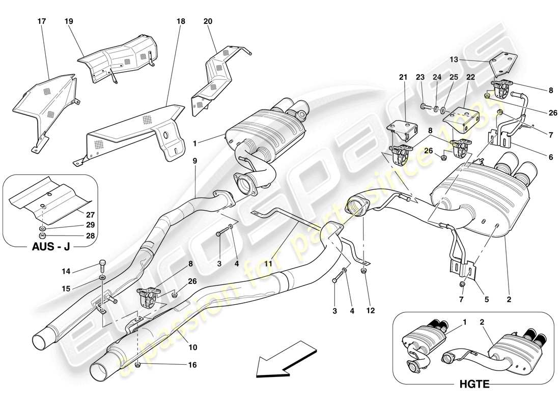 ferrari 599 gtb fiorano (europe) hintere abgasanlage teilediagramm