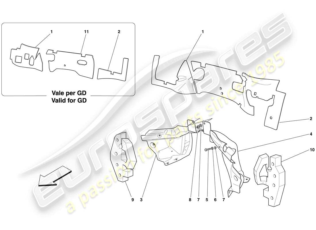 ferrari 599 gtb fiorano (usa) motorraum-brandmauer-isolierung - ersatzteildiagramm