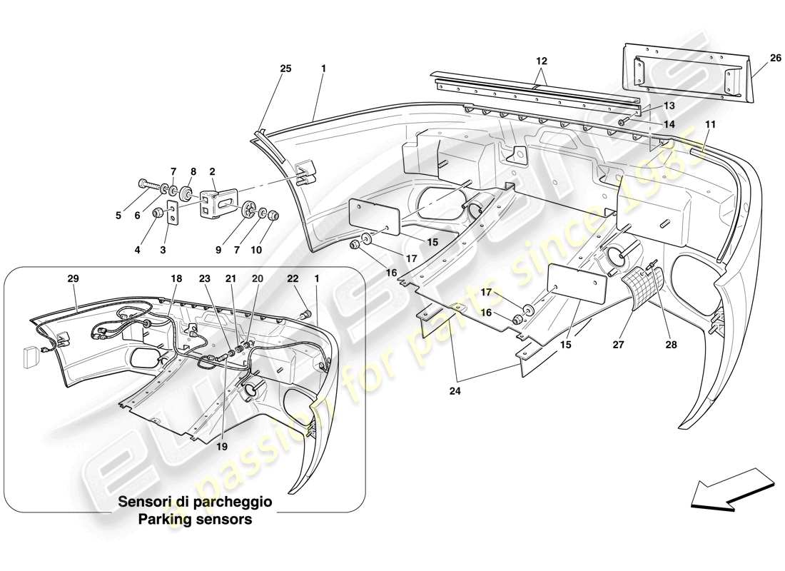 ferrari 599 gtb fiorano (rhd) hintere stoßstange teilediagramm