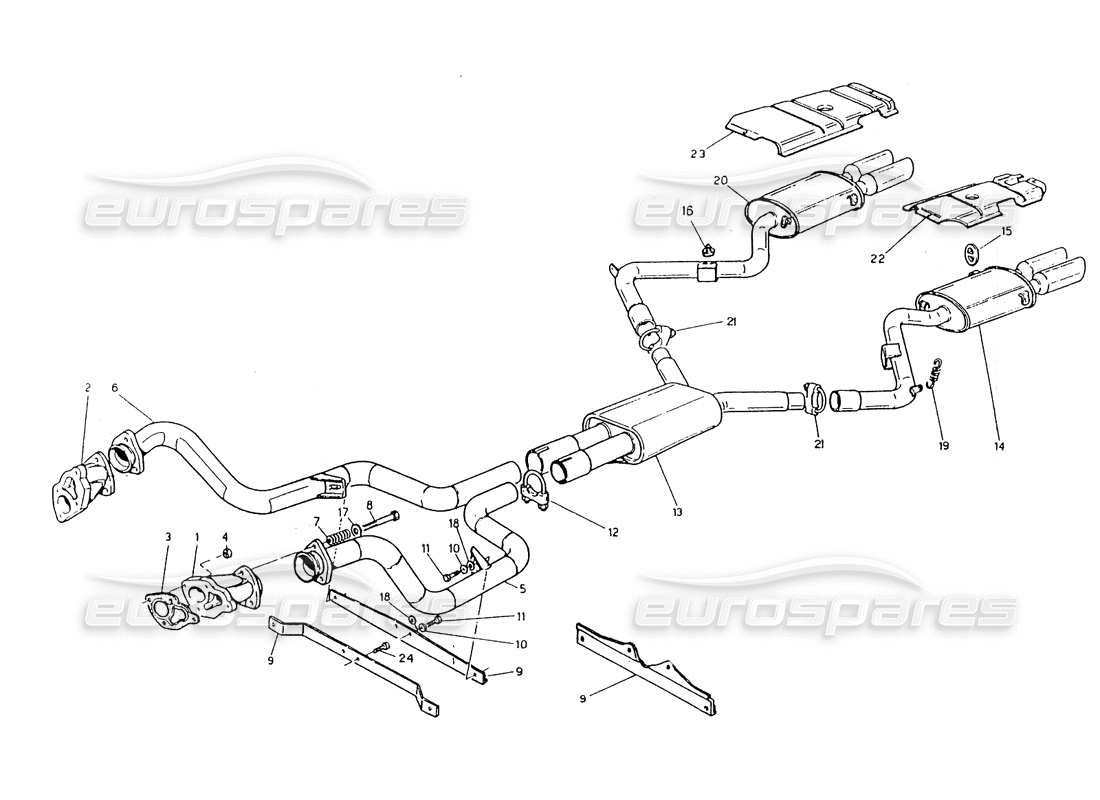 maserati 418 / 4.24v / 430 nicht katalysiertes abgassystem, 3 & 4v teilediagramm