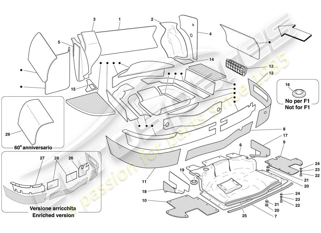 ferrari 612 scaglietti (rhd) gepäckraumisolierung ersatzteildiagramm