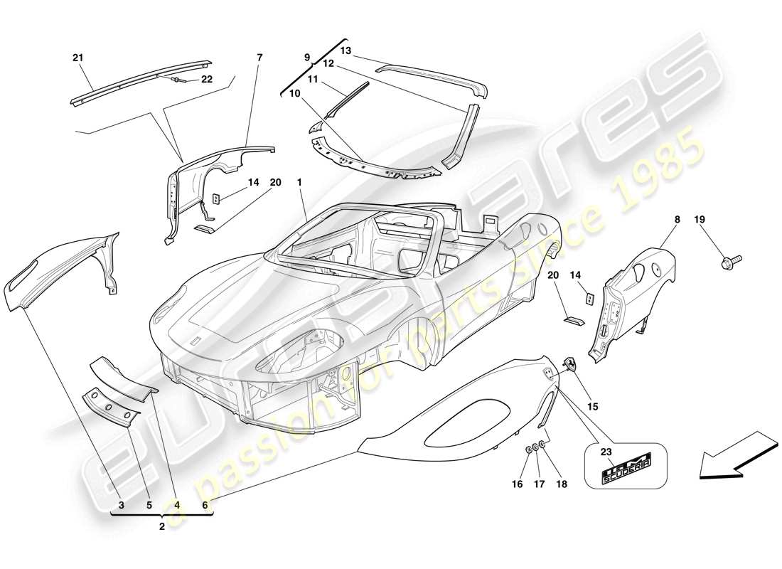 ferrari f430 scuderia spider 16m (usa) karosserie - aussenverkleidung teilediagramm