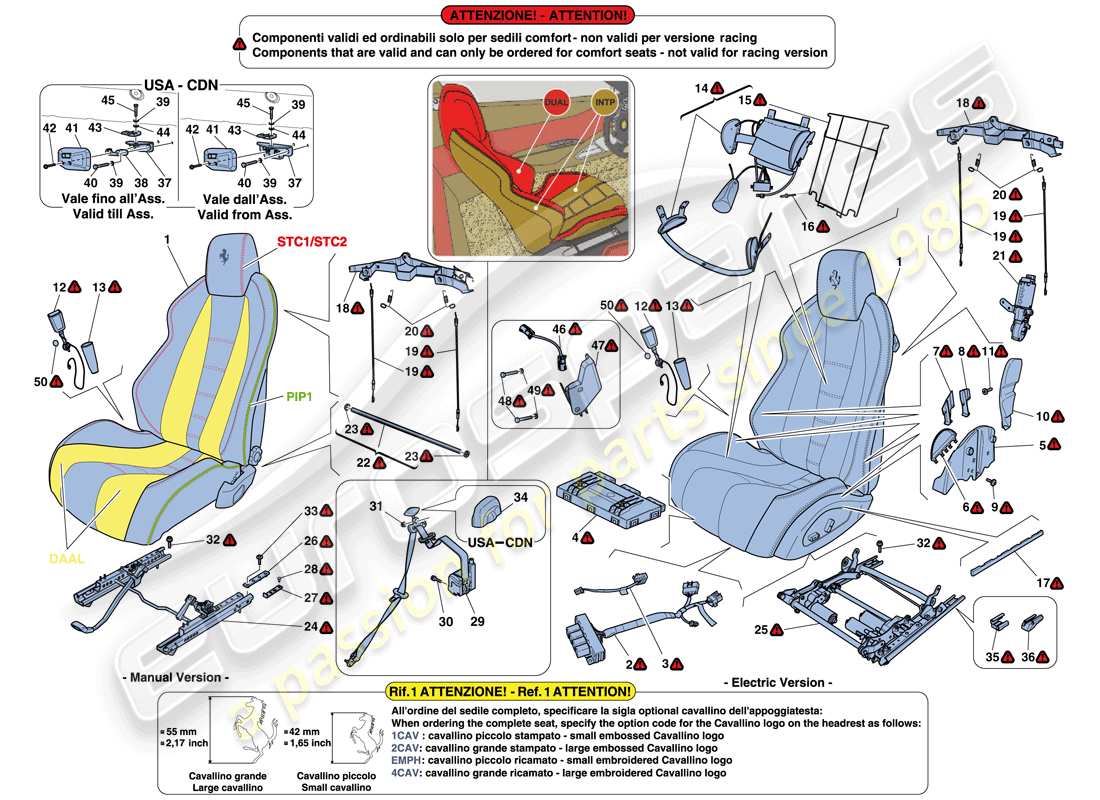 ferrari 458 italia (rhd) sitze - sicherheitsgurte, führungen und einstellungen ersatzteildiagramm