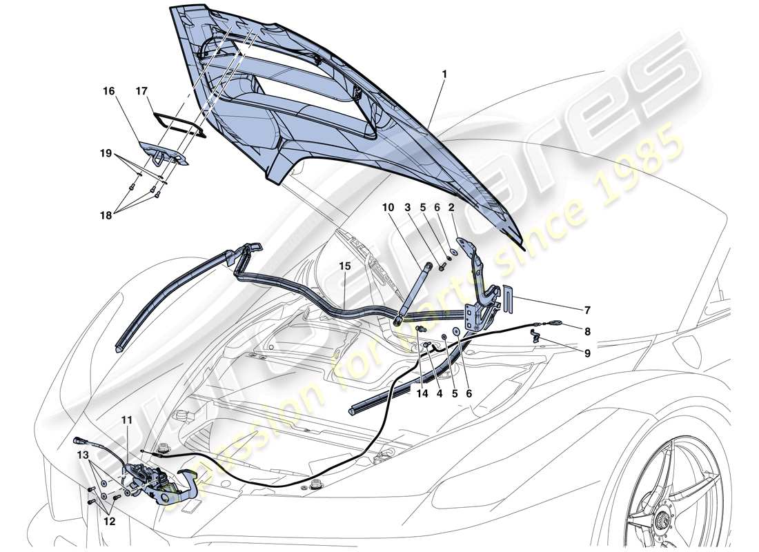 ferrari laferrari aperta (europe) vorderer deckel und entriegelungsmechanismus teilediagramm