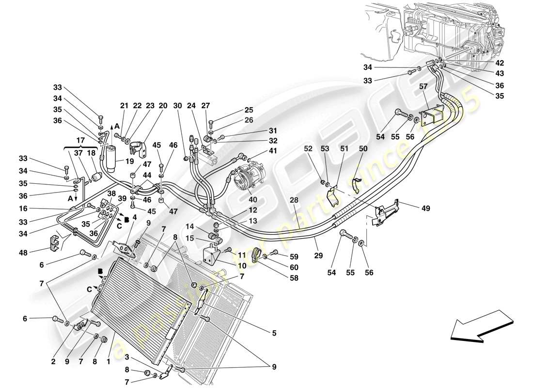 ferrari 612 sessanta (rhd) ac-system - freon-rohre ersatzteildiagramm