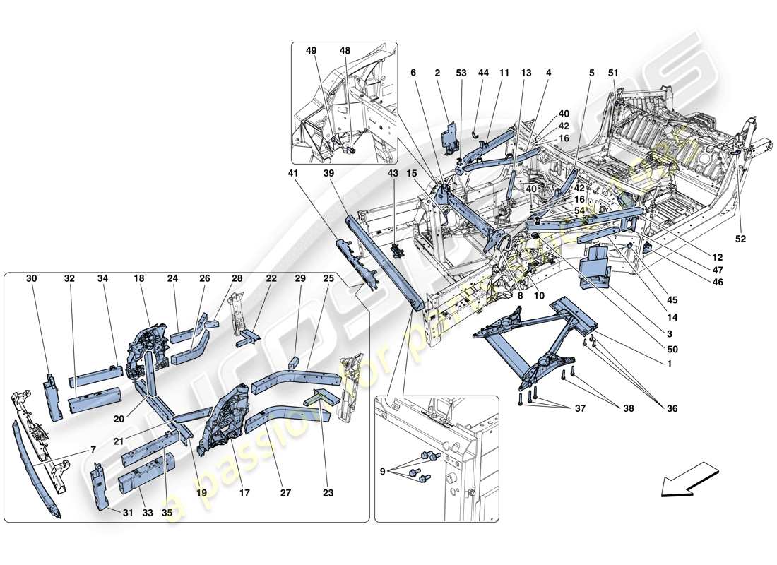 ferrari 812 superfast (europe) strukturen und elemente, fahrzeugvorderseite teilediagramm