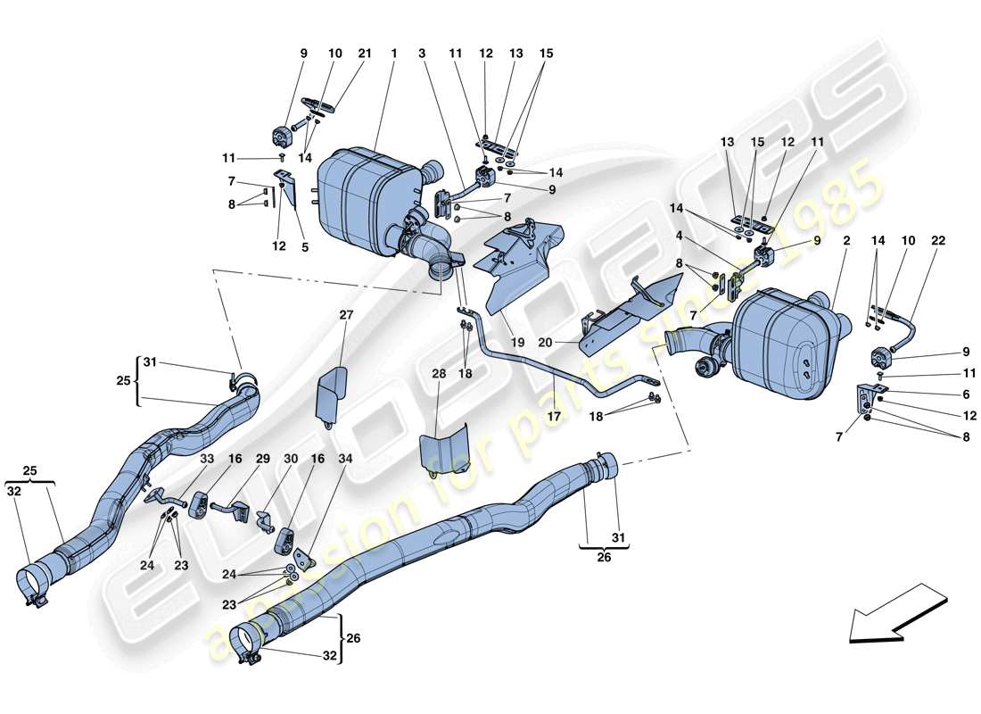 ferrari gtc4 lusso t (rhd) schalldämpfer ersatzteildiagramm