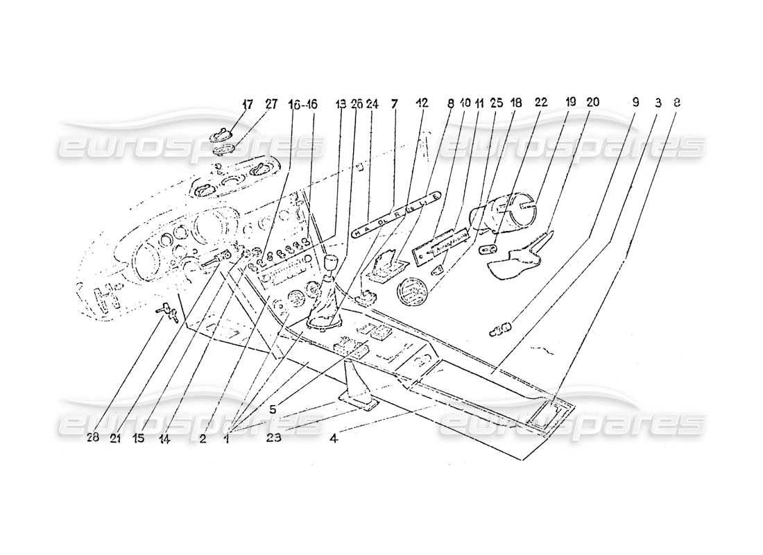 ferrari 365 gt 2+2 (coachwork) innenraumschalter - lüftungsschlitze und verkleidungsteilediagramm