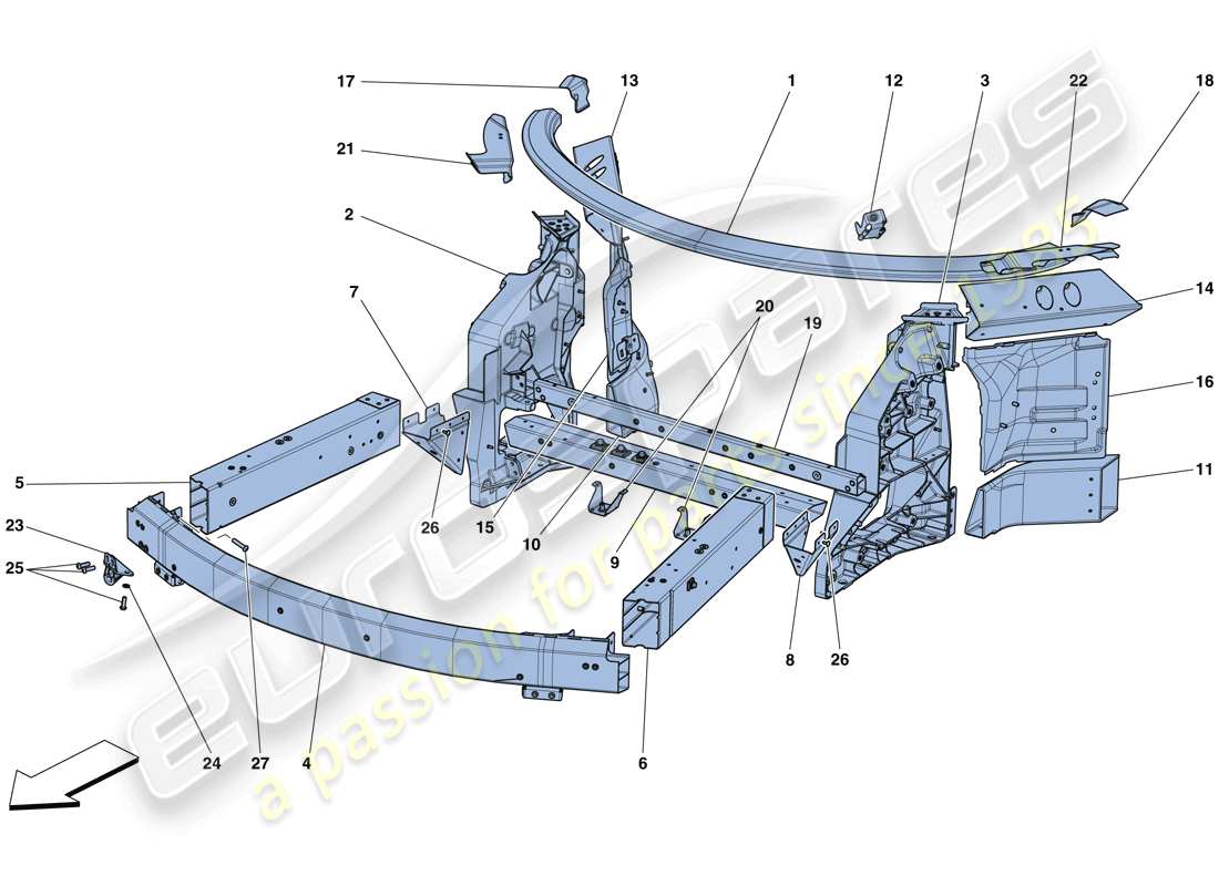 ferrari 488 spider (rhd) fahrgestell - struktur, frontelemente und platten ersatzteildiagramm