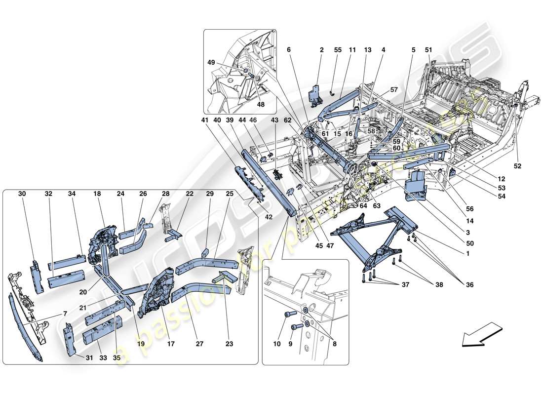 ferrari f12 tdf (usa) strukturen und elemente, fahrzeugvorderseite teilediagramm