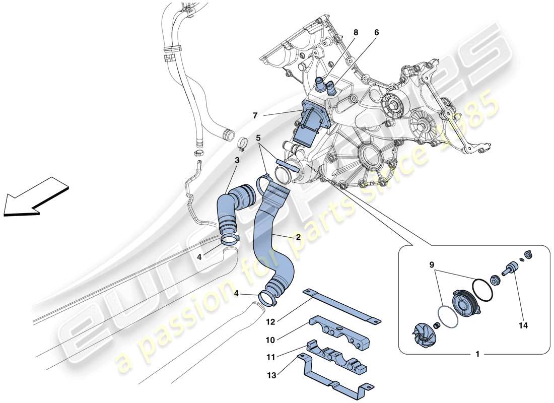 ferrari 458 speciale aperta (rhd) kühlung – wasserpumpe teilediagramm