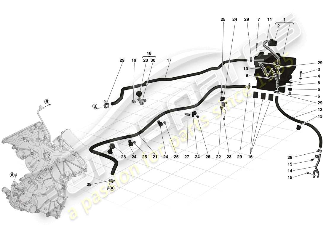 ferrari laferrari (europe) ausgleichsbehälter und rohre ersatzteildiagramm