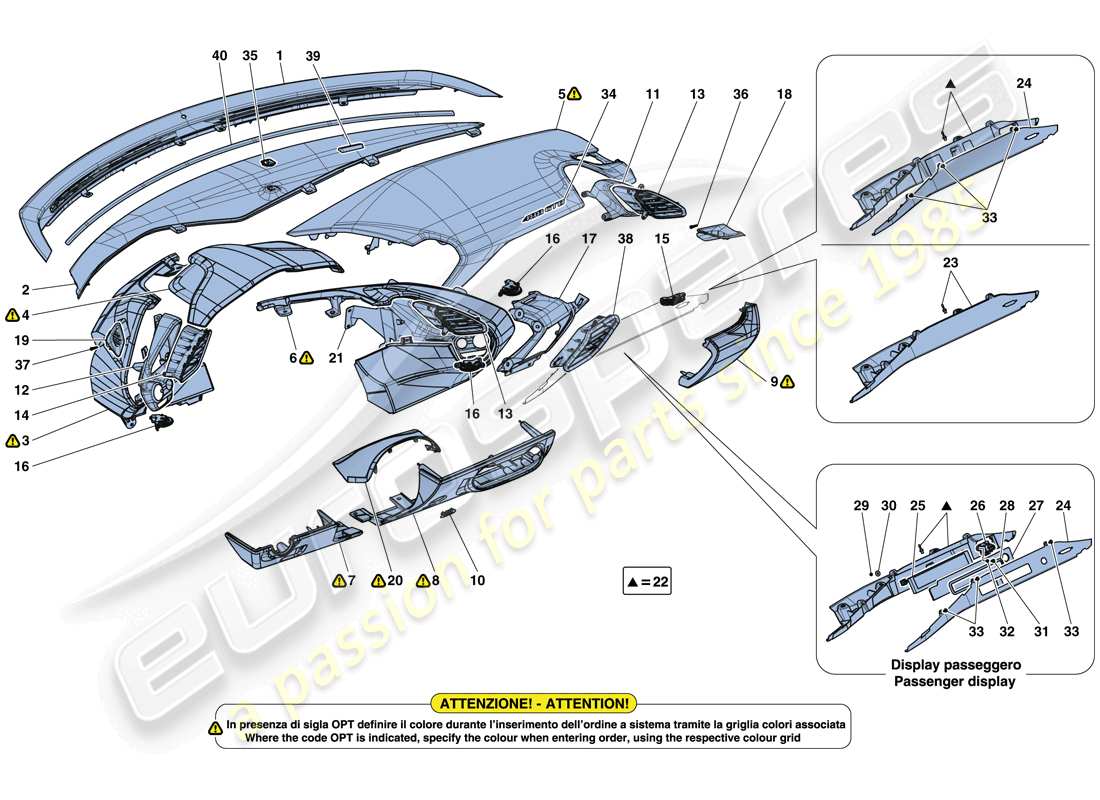 ferrari 488 spider (usa) armaturenbrett - verkleidung ersatzteildiagramm