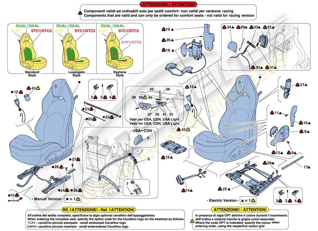 ferrari 488 gtb (usa) sitze - sicherheitsgurte, führungen und einstellungen ersatzteildiagramm