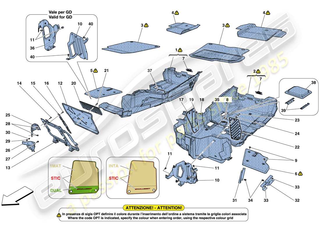 ferrari gtc4 lusso t (rhd) fahrgastraummatten ersatzteildiagramm