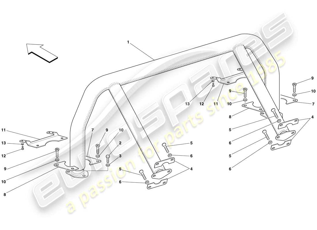 ferrari 599 gtb fiorano (rhd) überrollbügel teilediagramm