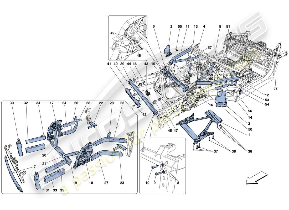 ferrari f12 berlinetta (europe) strukturen und elemente, vorne des fahrzeugs teilediagramm