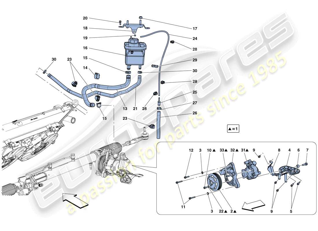 ferrari gtc4 lusso t (rhd) servolenkungspumpe und vorratsbehälter – teilediagramm