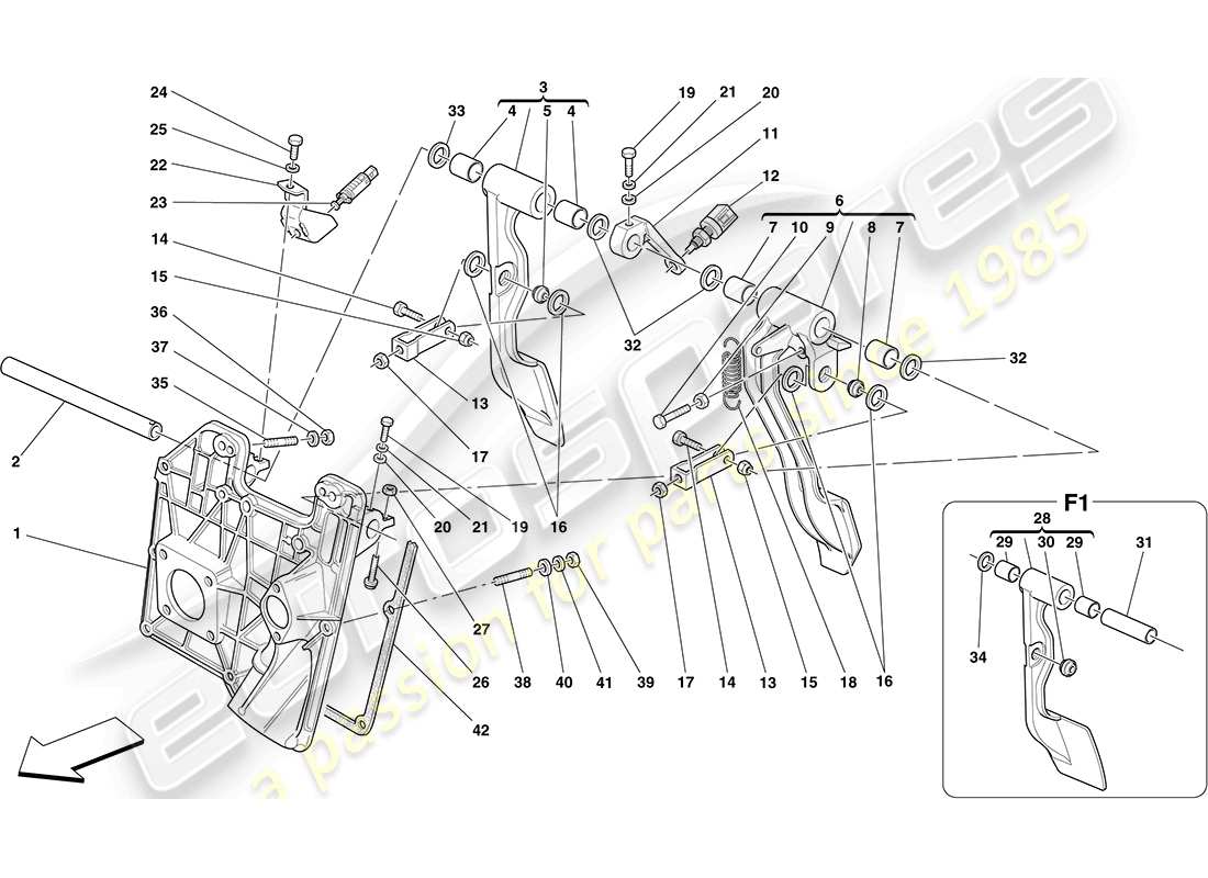 ferrari f430 coupe (rhd) pedal board teilediagramm