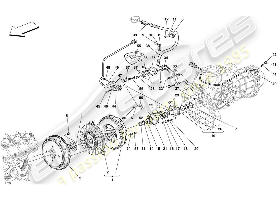 ferrari f430 coupe (rhd) kupplung und steuerung teilediagramm