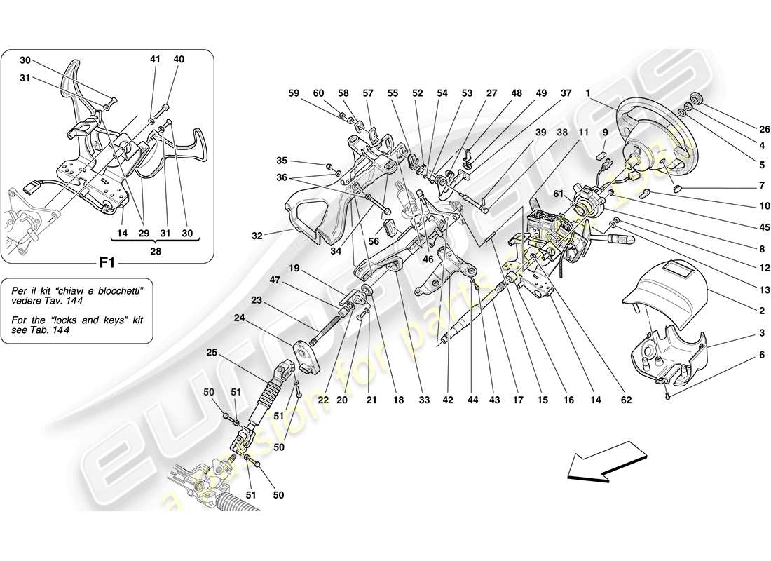 ferrari f430 coupe (rhd) lenksteuerung teilediagramm