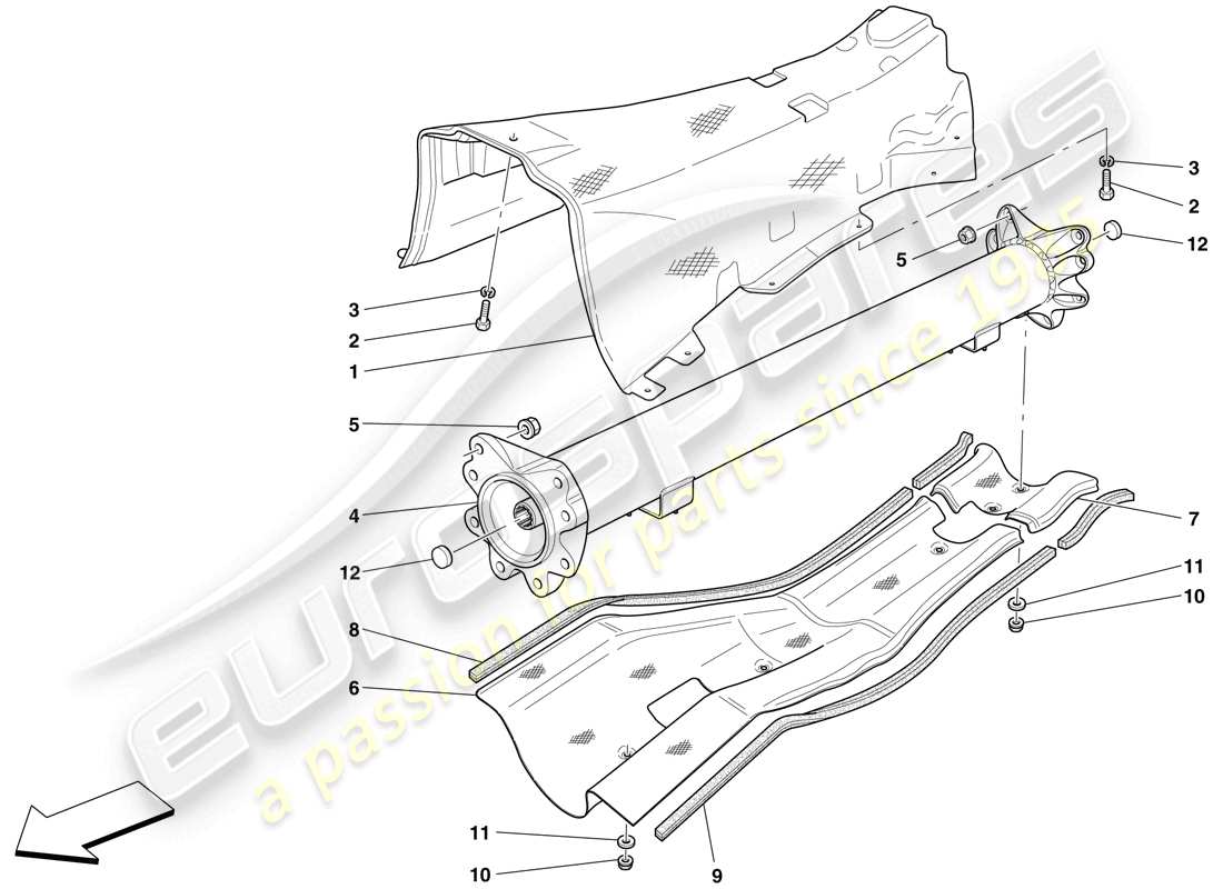 ferrari 599 gtb fiorano (rhd) motor-/getriebeanschlussrohr und isolierung ersatzteildiagramm